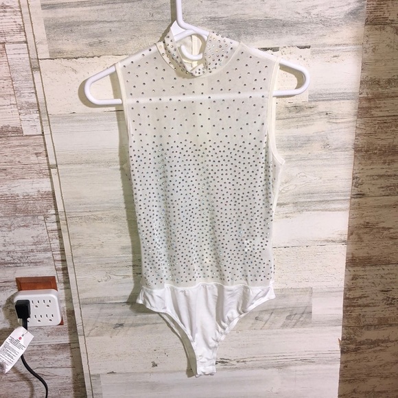 Banjul Tops - Banjul body suit one piece bling sparkly white bodysuit tank top large spandex​​